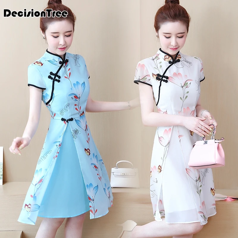 Китайское платье, традиционное платье с принтом, qipao, женские вечерние платья, Ретро стиль, cheongsam, для женщин, невесты, шифоновый чонсам, современный