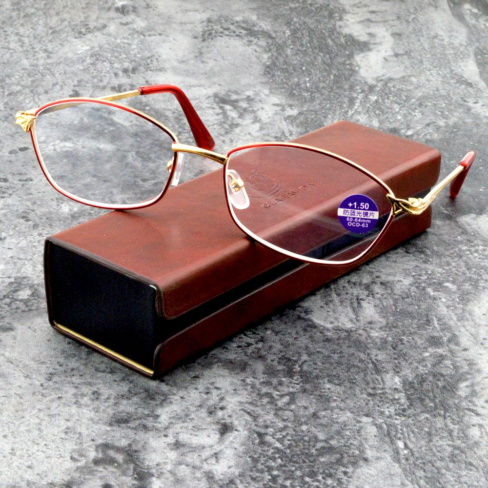 

Titanium Alloy Full-rim Frame Women Simplicity Reading Glasses +0.75 +1 +1.25 +1.5 +1.75 +2 +2.5 To +4 Includes PU Glasses Case