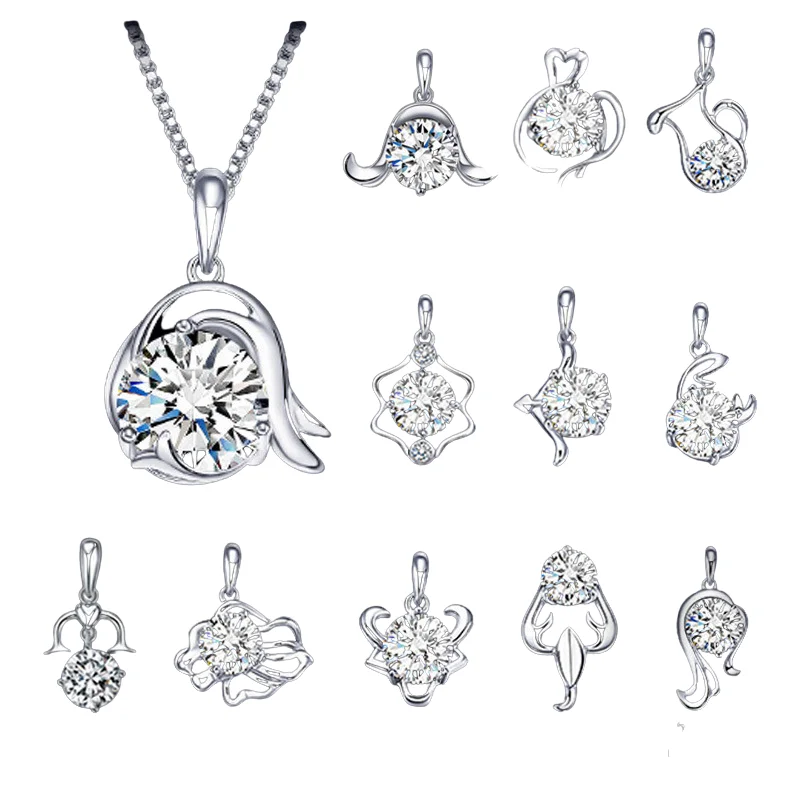 

2021Silver Plated Twelve Constellations New Woman Fashion Trend Jewelry High Quality Crystal Zircon Pendant Necklace Gift