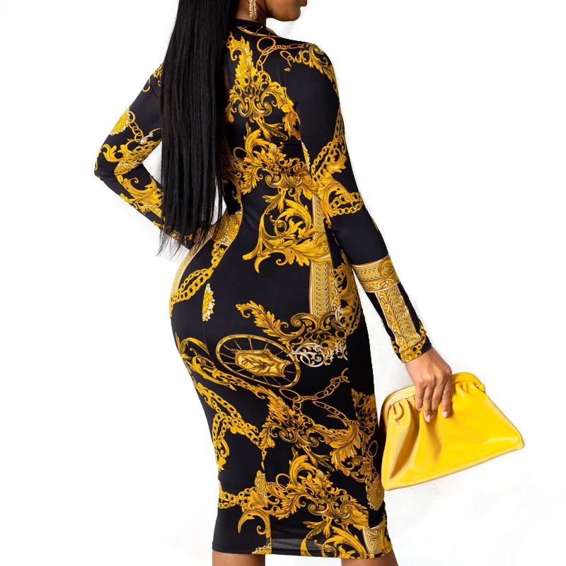 

Yellow print urban casual jumpsuit one-piece mid-waist mid-length dress women's clothing