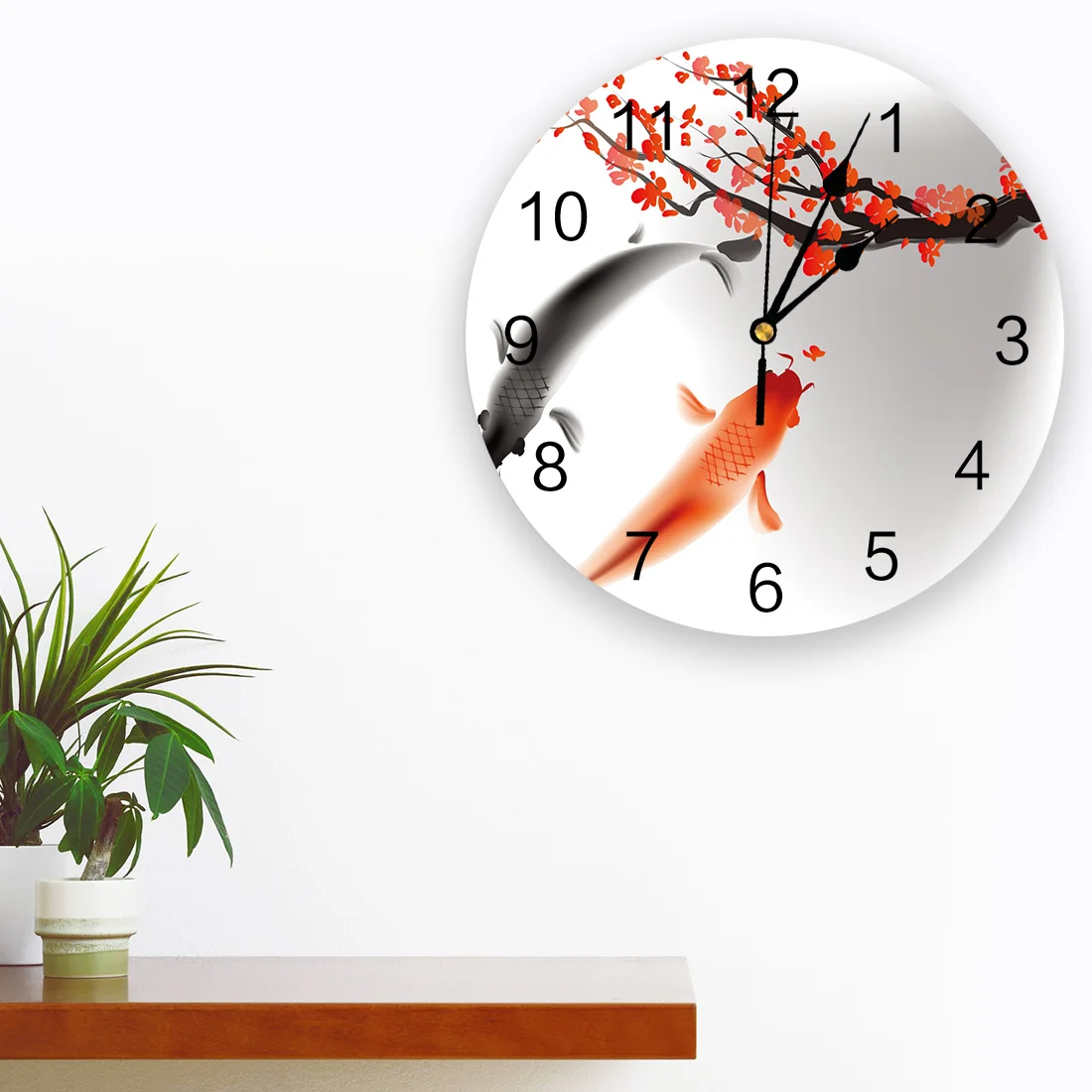 Чернильная живопись Varicolored Koi Fish Plum Blossom тихий декор настенные часы Цифровые Часы