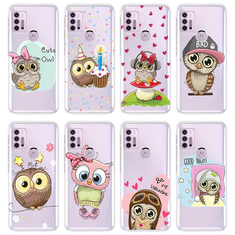 cartoon cute owl phone case for motorola moto g30 g20 g50 g60 e7 e20 e40 g40 fusion g 5g plus g9 play e7 plus power clear cover free global shipping