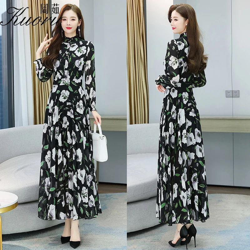 Платье-Макси женское шифоновое с длинным рукавом и цветочным принтом - купить по