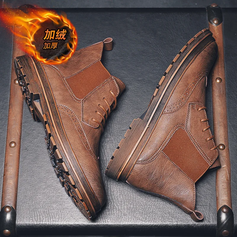 Зимние теплые бархатные мужские кожаные туфли Мужская модная свадебная обувь