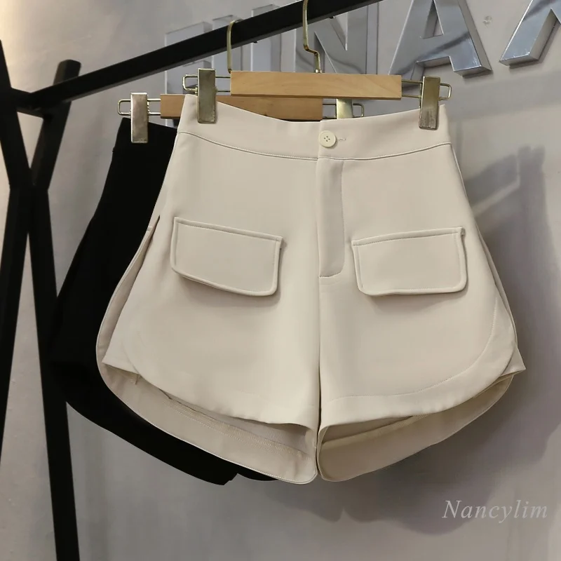 

High Waist Shorts Womens Fall 2021 New Design Split Slimming Wide Leg Casual Solid Color Short Mujer