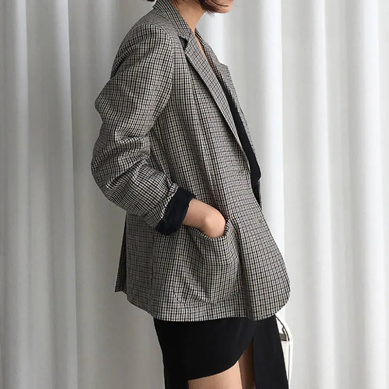 Женский клетчатый Блейзер OL Свободные корейские блейзеры и куртки Повседневная
