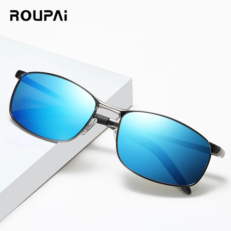 Мужские Винтажные Солнцезащитные очки ROUPAI синие и черные с поляризационными