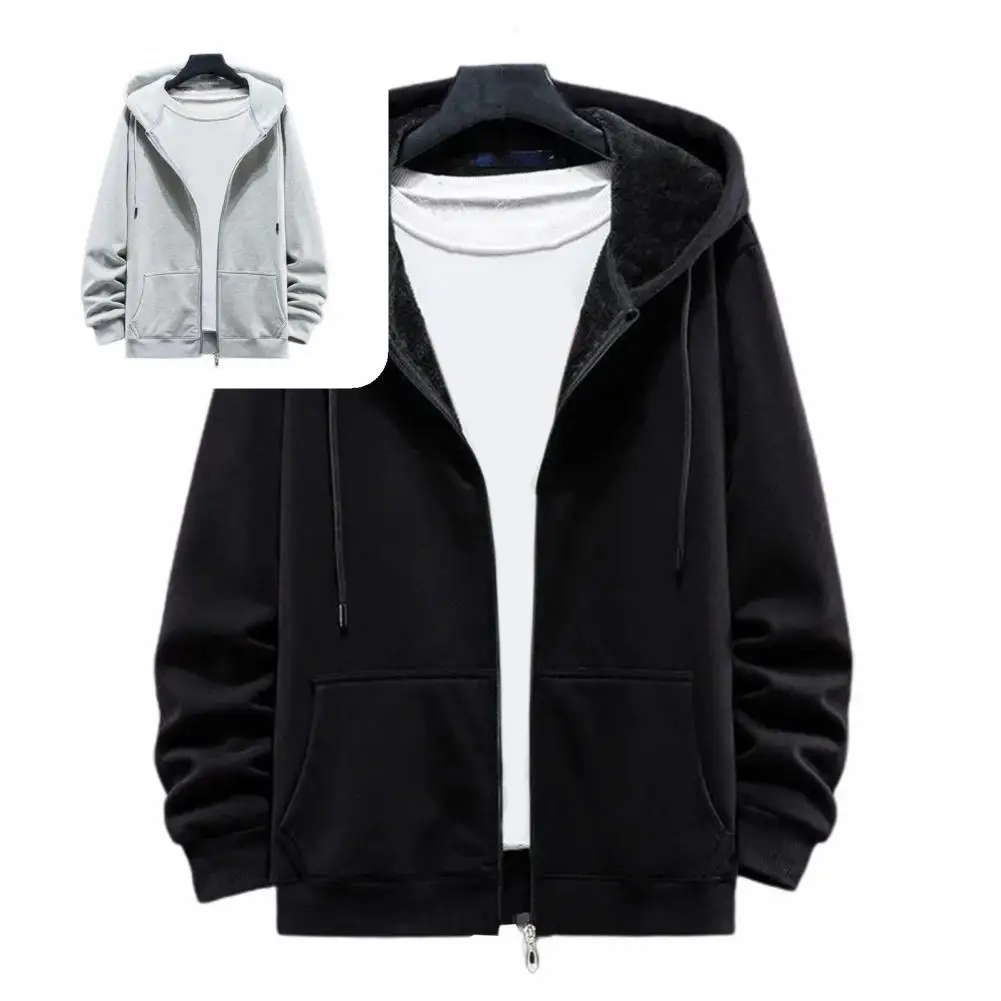 

Sweatshirt Coat Fleece Lined Casual Sweatshirt Fall Winter Zipper Closure Fashion Two Pockets Pure Color Sweatshirt Coat