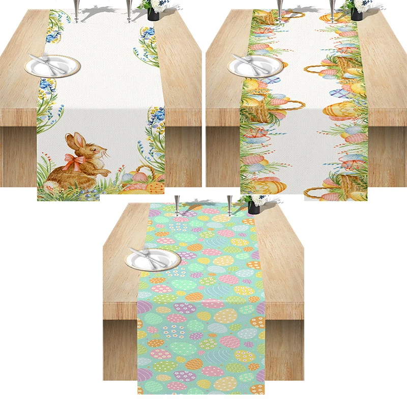 

1pc Easter Eggs Bunny Printed Table Runner Tablecloth Happy Easter Party Decoration for Home Rabbit Table Flag Easter Table Deco
