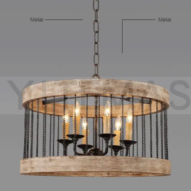 Черный винтажный подвесной светильник деревянный 6 светлый французский