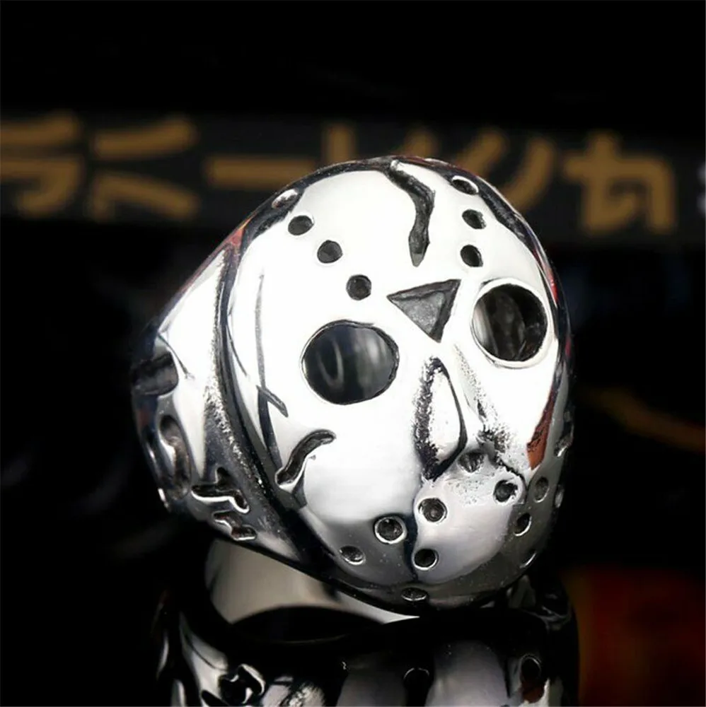 

Mens Number 13 Horror Movie Jason Mask Ring Men Stainless Steel Size 7-13