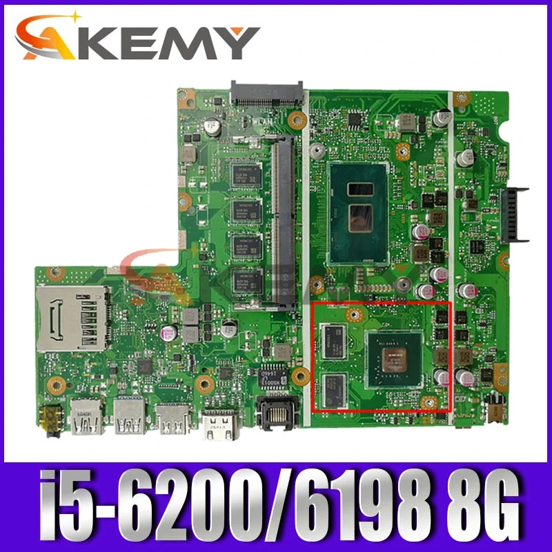

Материнская плата Akemy X541UVK, i5-6200/6198, 8 ГБ ОЗУ V2G для Asus X541UVK X541UJ X541UV X541U F541U R541U, материнская плата для ноутбука
