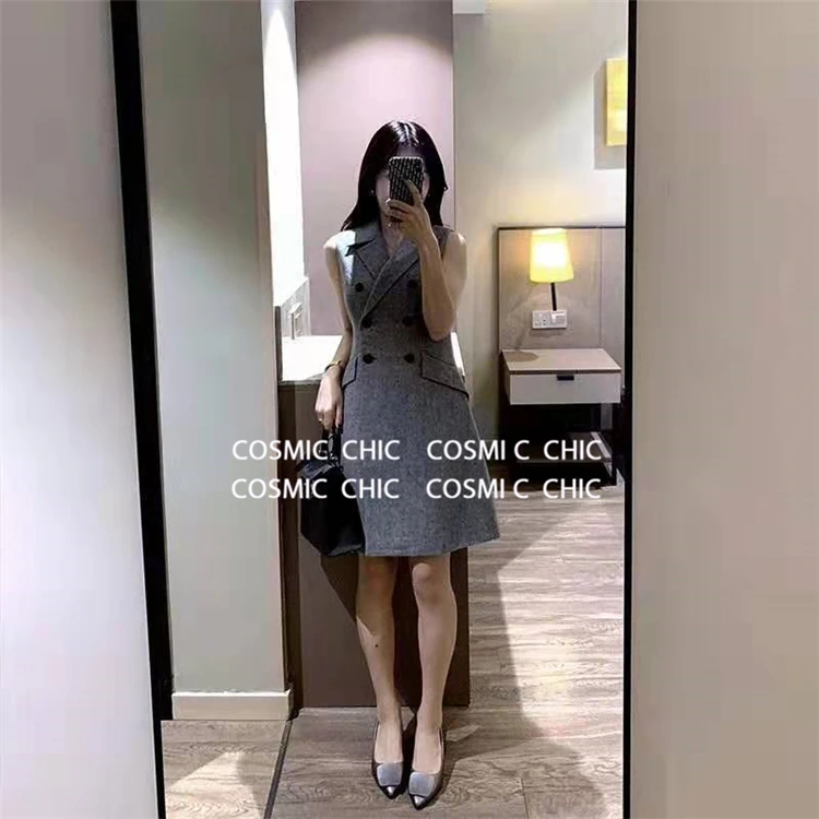 Cosmicchic, женское осеннее платье-жилет, без рукавов, Женский блейзер, платья, подиумный дизайн, офисный женский жилет, короткое платье, женское платье