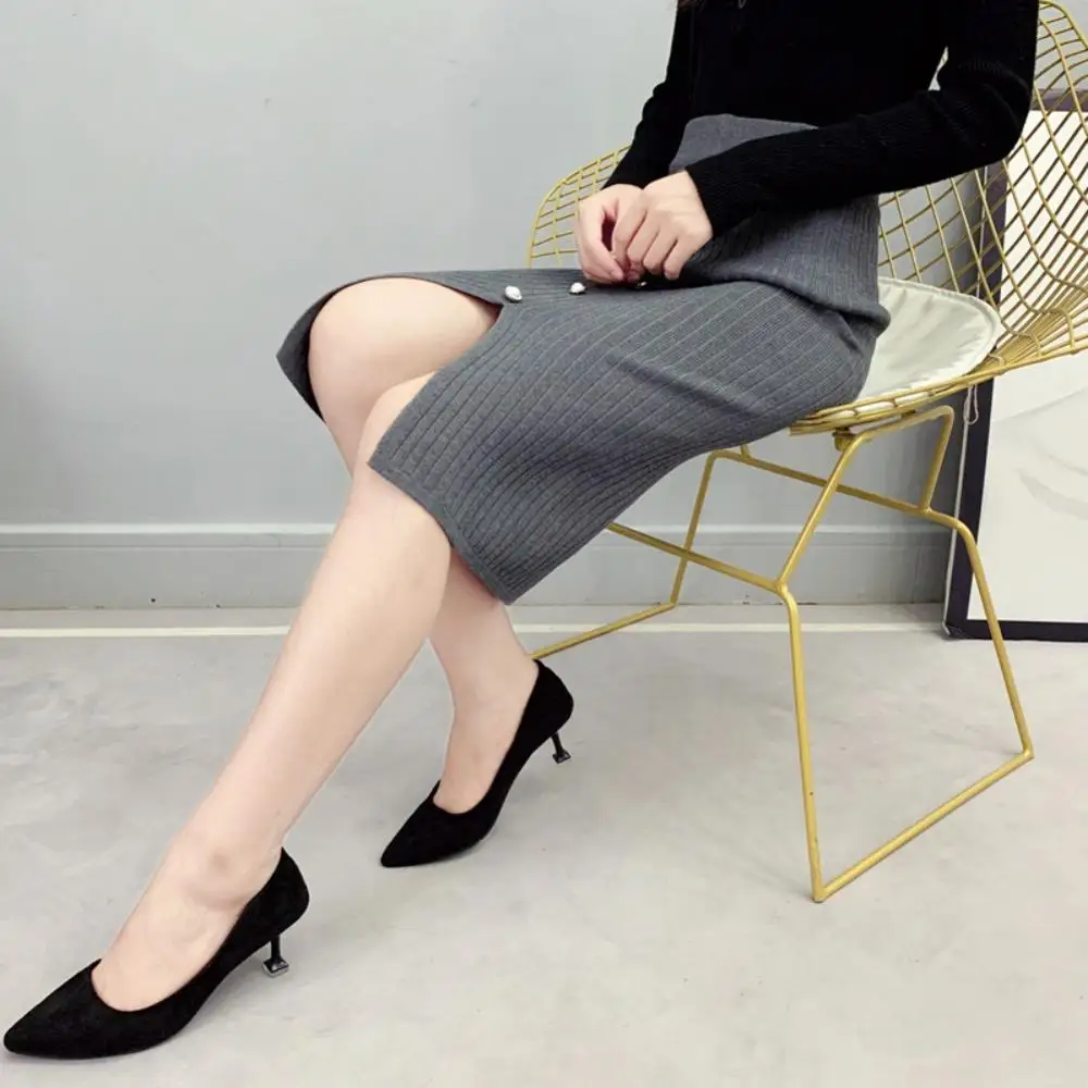 

Fashion Wild Solid Color Button Slit Bodycon Skirt Slim Casual High Waist Knee-length Skirt For Women