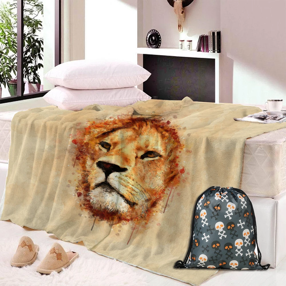 

Lion Printed Velvet Plush Throw Blanket Bedspread for Kids Girls Sherpa Blanket Sofa Couch Quilt Cover Travel