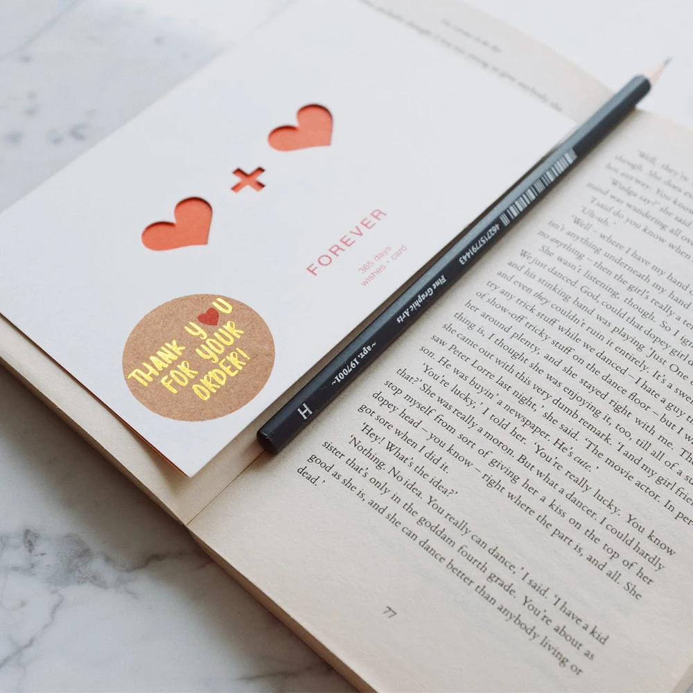 

500 sheets of kraft paper gold foil design thank you sticker seal label round scrapbook DIY wedding party decoration stickers