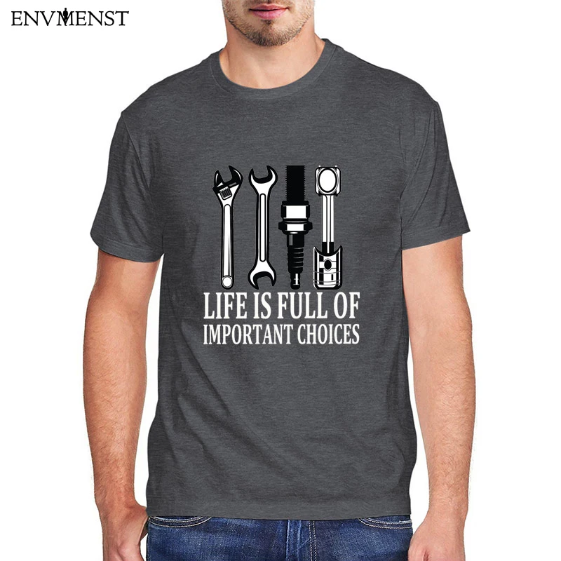 Забавные футболки с механическими инструментами Мужская одежда полный важный