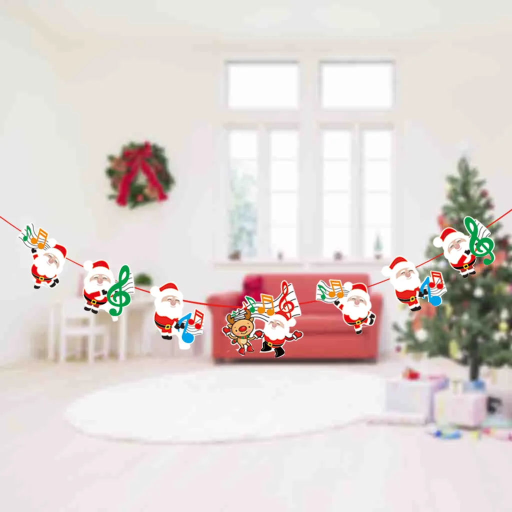 Счастливого Рождества баннер украшения висящий флаг Санта Снеговик Олень носки