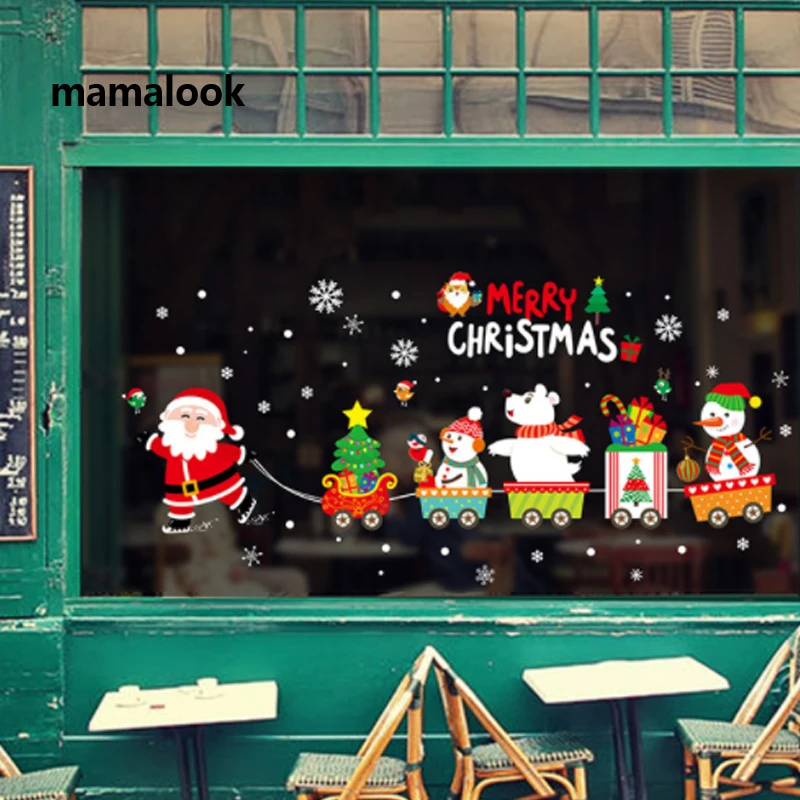 

Santa Claus pulls the train Christmas Wall Sticker for Glass window home decoration Mural Decals wallpaper New Year stickers