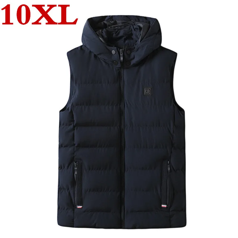 Новый мужской хлопковый жилет размера плюс 10XL 9XL 8XL зимний модный с капюшоном