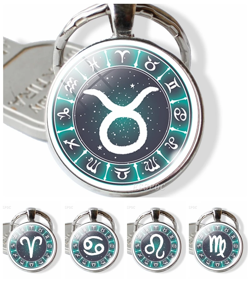 12 созвездий простой стиль брелок стеклянный купол подвеска в виде знака зодиака