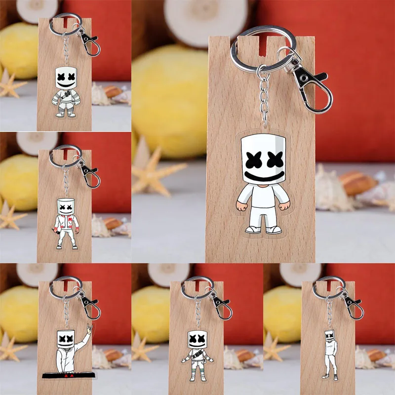 Marshmello DJ музыкальный брелок мультфильм фигура марш Мелло музыкальные вентиляторы ключ ювелирные Кольца Подарочные