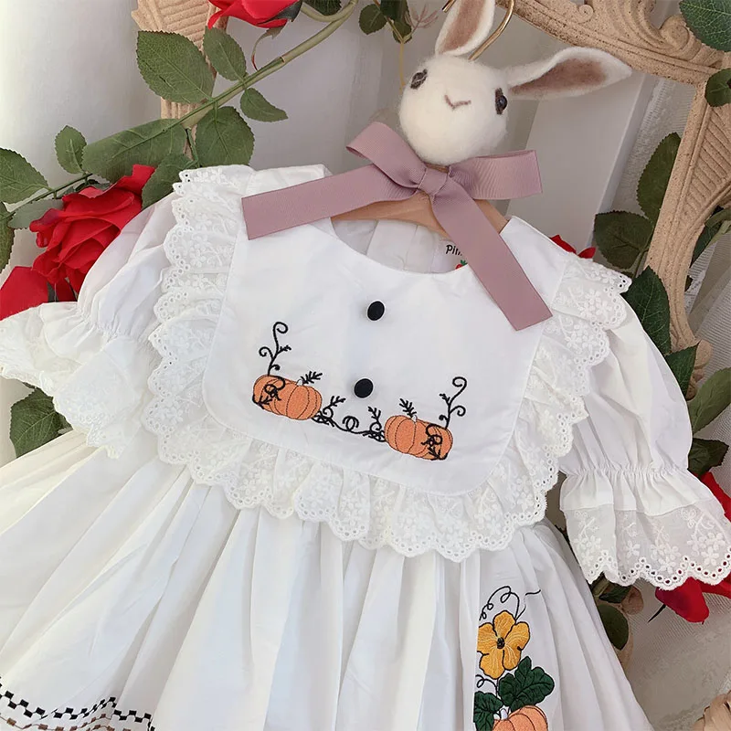 Autumn New Custom Turkey White Pumpkin Sweet Vintage Dress Baby Girl Christmas Halloween Thanksgiving Day Clothes | Детская одежда и