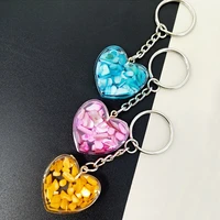 new creative acrylic heart keychain transparent gravel couple gift two lovers bag charm trinkets for keys backpacks home colored