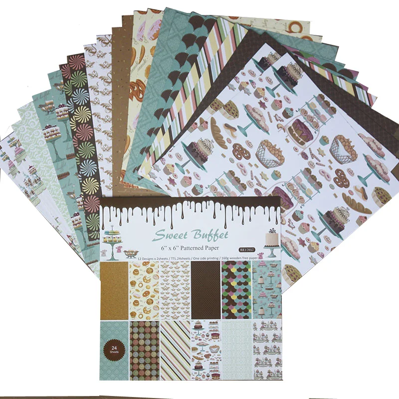 

Mixed Color Scrapbook Craft Paper 6 Inch 24 Sheets Patterned Paper Sweet Buffet Series