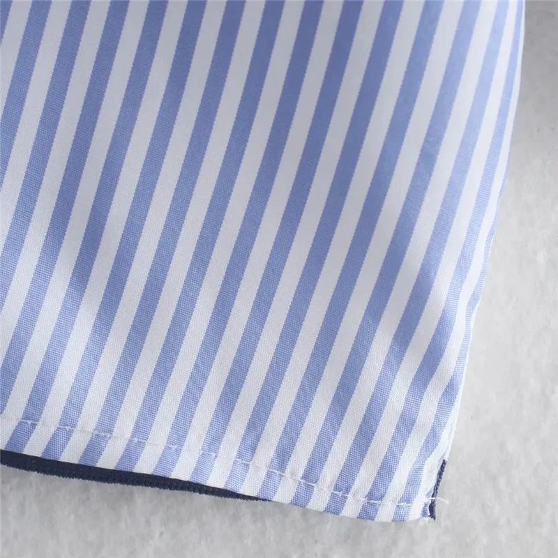 

PSEEWE Za 2021 Blue Striped Women Shirt Spring Fashion Contrast Ribbed Oversized Button Up Shirt Woman Casual Long Sleeve Top