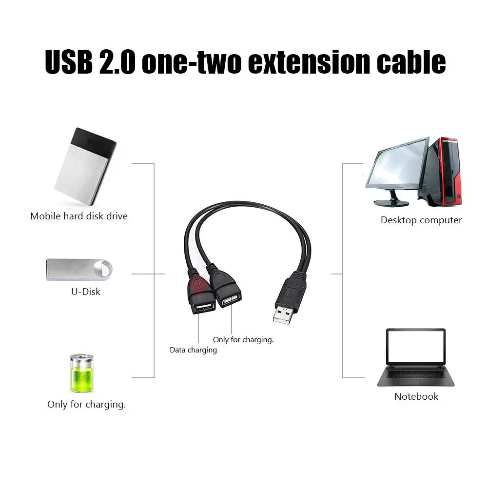 

Data Cables 30cm USB2.0 Dual USB Male Female High-quality Portable Convenient USB Charging Power Cable Extension Cable