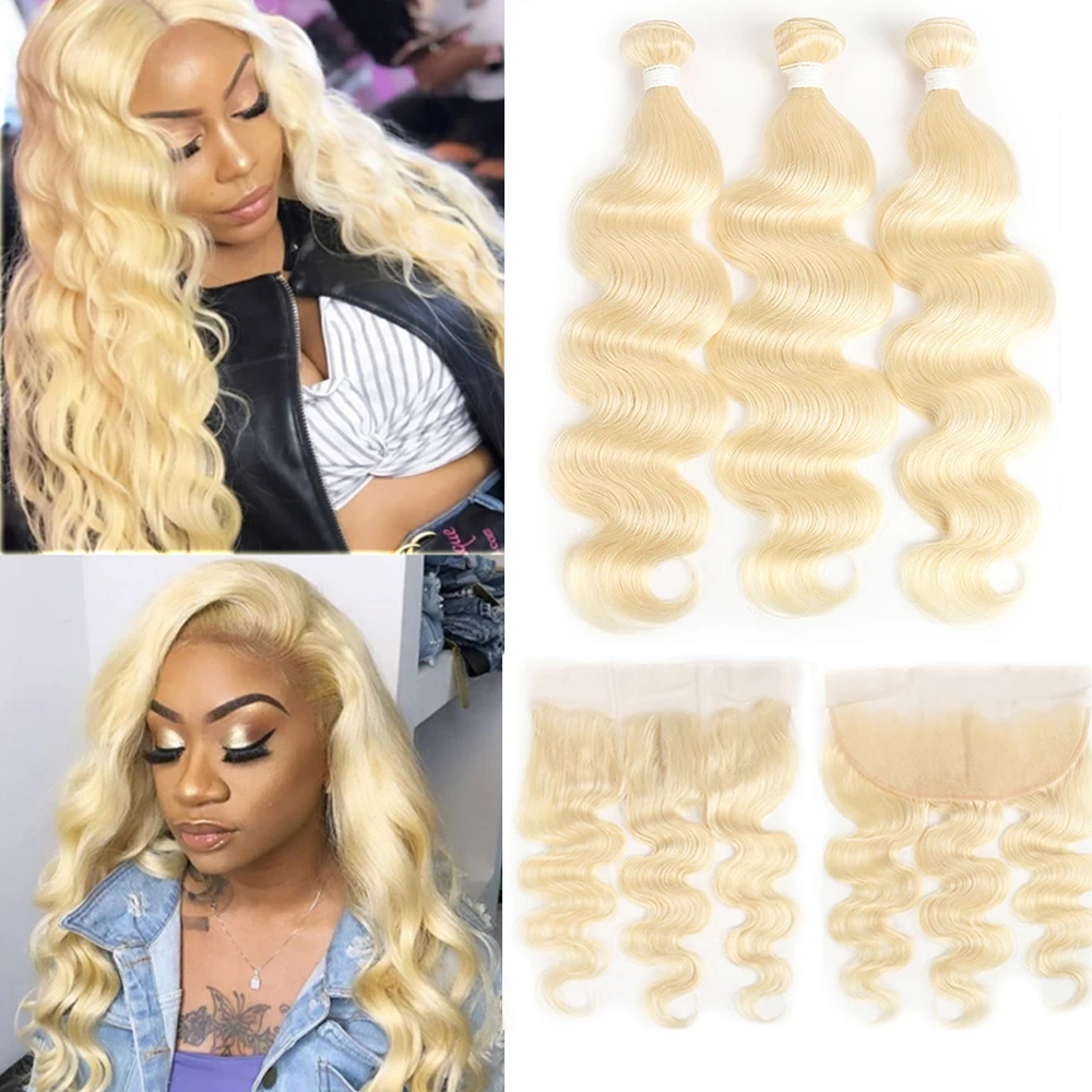 Объемная волна 3 пряди с кружевной застежкой Фронтальная 13x4 платиновая блонд 613