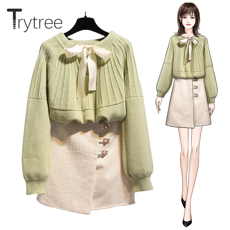 Trytree 209 осенне-зимний комплект из двух предметов повседневный Свободный Вязаный