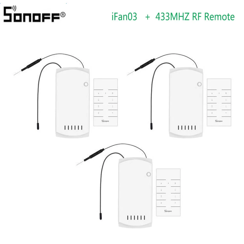 3 Sets SONOFF IFan03+ RM433 потолочный вентилятор контроллер умный переключатель контроллер с радиочастотным пультом дистанционного управления WiFi потолочный вентилятор контроллер света - Комплект: 3 Sets