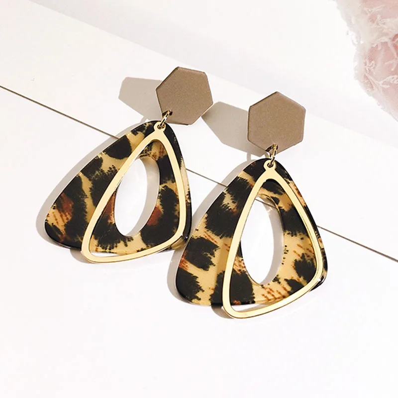 

Fashion African Leapord Texture Print Geometric Irregular Acrylic Resin Dangle Earrings for Ladies Party Statement Jewelry