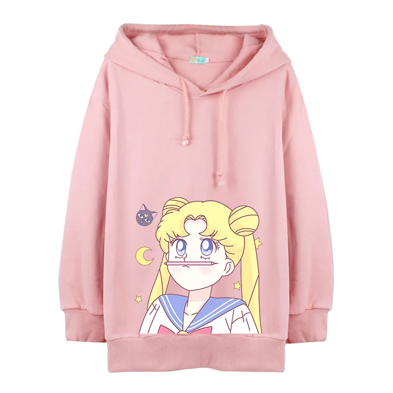 

Autumn Sailor Moon Japanese Girl Cute Cat Ear Claws Hooded Pullovers Pink Kawaii Loose Sweatshirt Hoodie Cotton Tops Cosplay