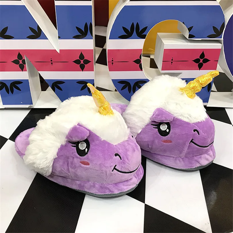 Тапочки домашние унисекс с единорогом LIN KING Зимние удобные теплые плюшевые