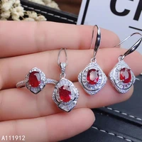 kjjeaxcmy fine jewelry natural ruby 925 sterling silver women pendant necklace chain earrings ring set support test fashion