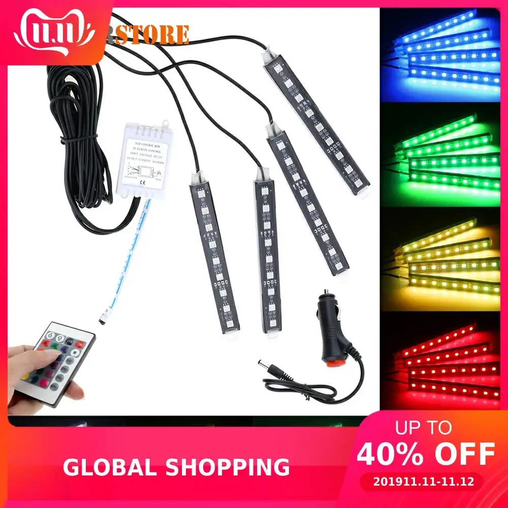 4 шт 12V 5050-9smd Авто RGB светодиодный DRL полосы светильник Интерьер гибкий украшение