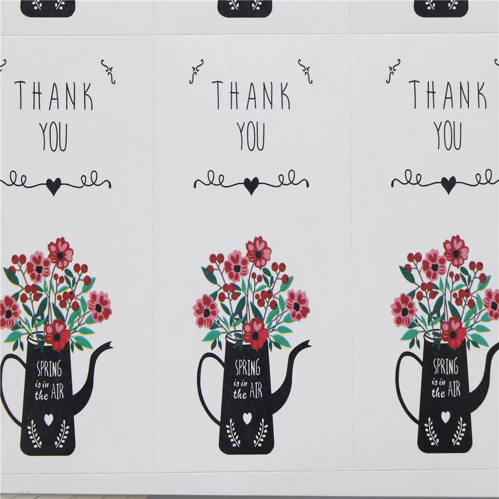 

60pcs/lot Vintage Flower Kettle "Thank You" Series Kraft Paper Seal Sticker For Baking DIY Package Decoration Label Stickers