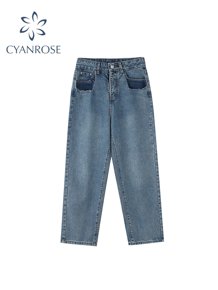 Женские джинсовые брюки свободные прямые с высокой талией модные джинсы