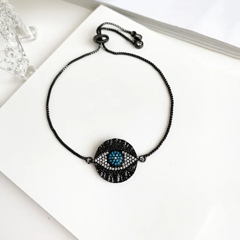 eye balck Золотой браслет Evil Eye для женщин CZ Радуга турецкий черный медь инкрустация циркон браслет из голубых кристаллов девушки ожерелье от сглаза - Окраска металла: eye balck