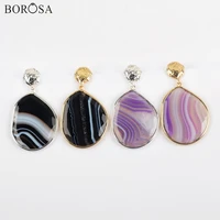 borosa 5pairs new goldsilver color bezel natural onyx agates dangle earring black purple agates slice earrings jewelry wx1177