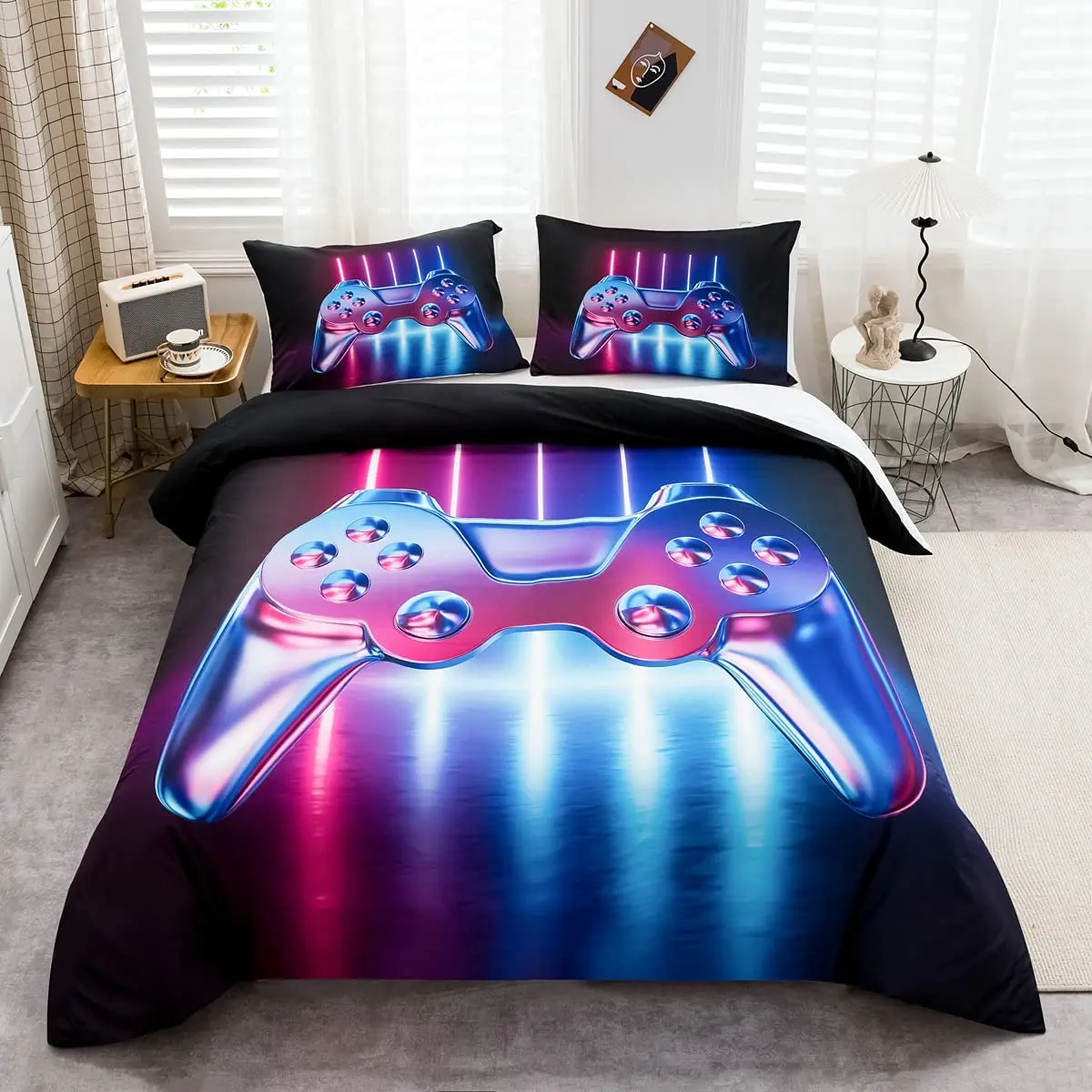 

Teen Boys Gamer Duvet Cover Set Queen Size, Girls Gamer Bedding Set, Gaming Comforter Cover for Kids Adult Gamepad
