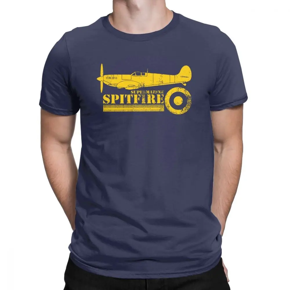 Мужская футболка WW2 Battle Of Britain Fighter RAF Spitfire, хлопковая футболка с короткими рукавами и принтом - Цвет: Тёмно-синий