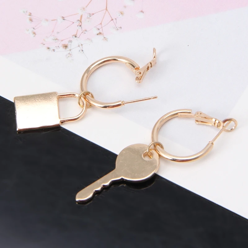 Женские серьги подвески с замком и ключом 1 пара|Серьги-подвески| |