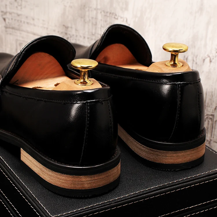 Мужские глянцевые туфли на плоской подошве с пряжкой|Туфли| |