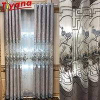 chinese style peony embroidery curtains for bedroom living room curtains balcony gray hollowed out semi shading drapes custom