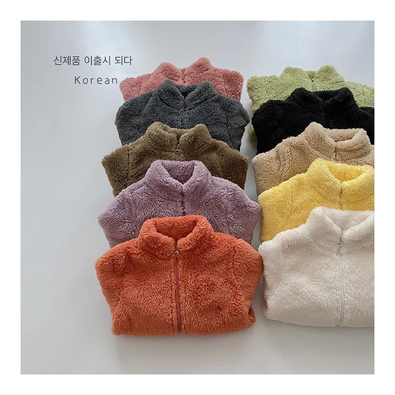 

2023 Baby Cotton Jackets New Winter Coats Boys and Girls Plush Jackets Kids Cute Solid Clothes Children's Warm Casual Outerwear
