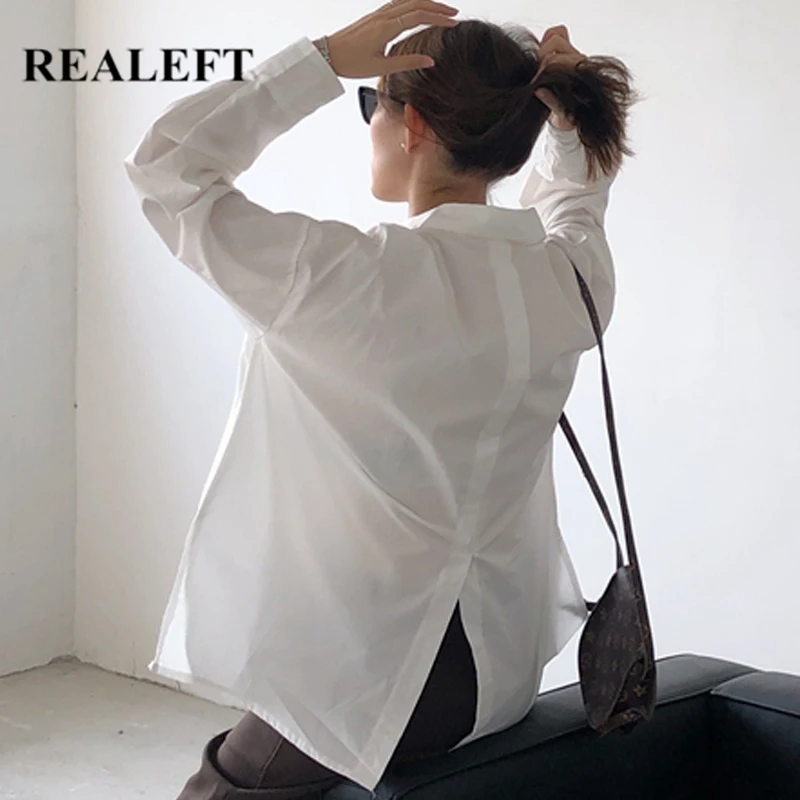 Женская рубашка с отложным воротником REALEFT белая Повседневная Свободная блузка